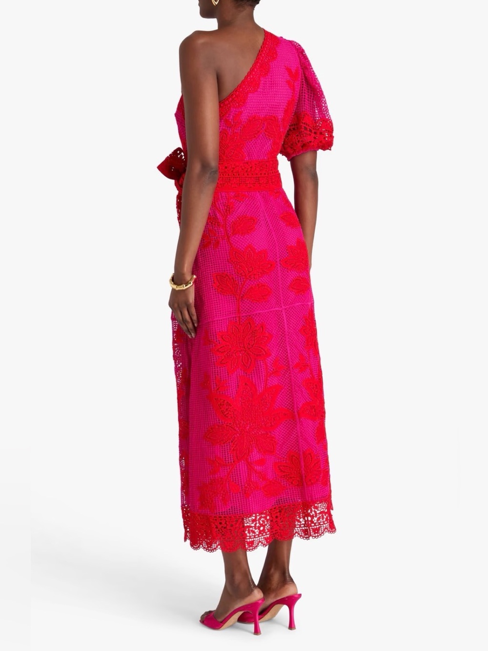 FARM Rio Guipuire Lace One-Shoulder
Maxi Dress Red and Fushia - Picture 2 of 11